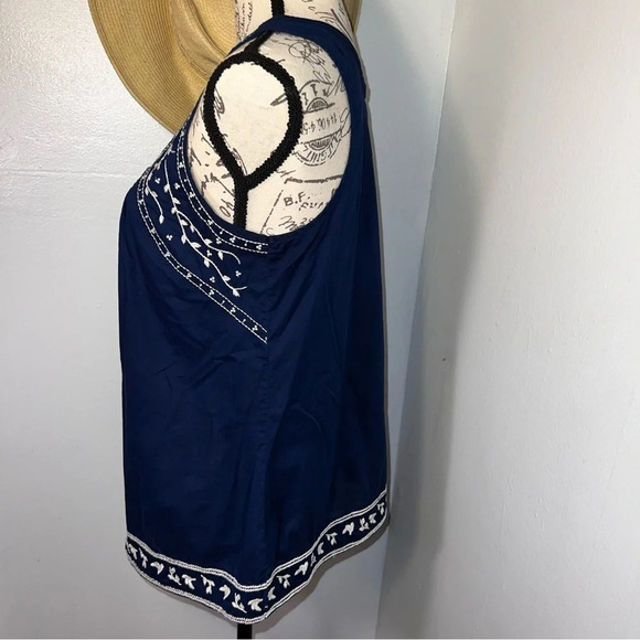 Converse One Star, Lg Tank Floral Embroidered Navy Blue White Cotton Tunic - Picture 3 of 9